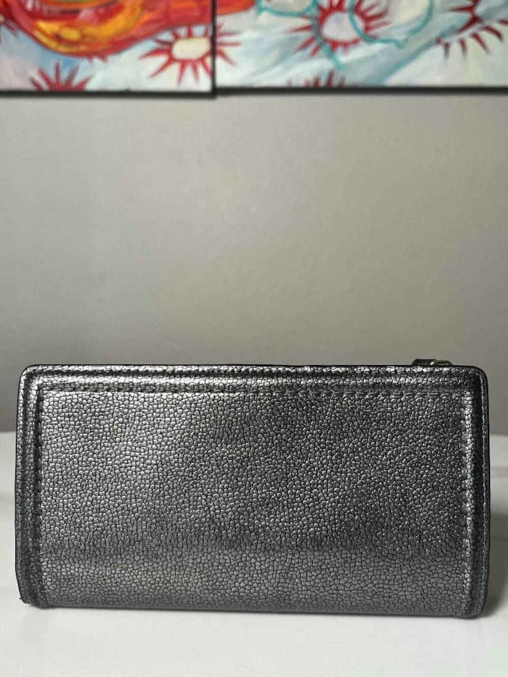 Kate Spade New York Metallic Pebbled Gunmetal Leather Wallet - Picture 2 of 10